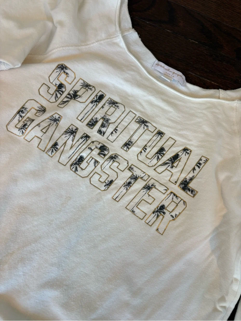 Spiritual Gangster Women's White off shoulder  Sweatshirt - Picture 2 of 5